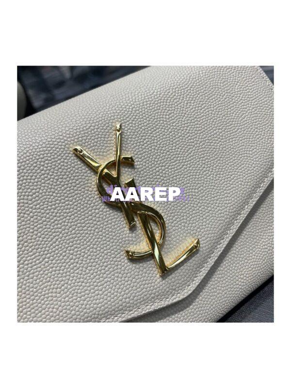 Replica YSL Saint Laurent Uptown Chain Wallet In Grain De Poudre Embossed Leather 6077881 White 3