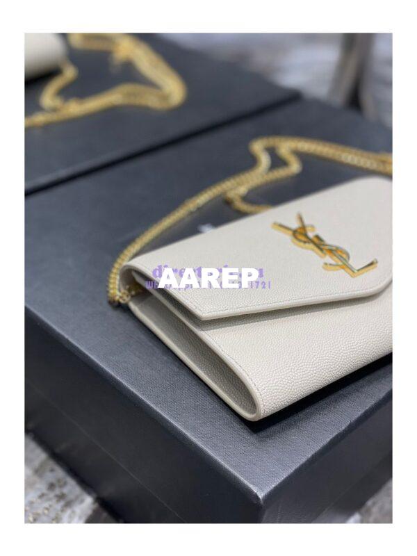 Replica YSL Saint Laurent Uptown Chain Wallet In Grain De Poudre Embossed Leather 6077881 White 4