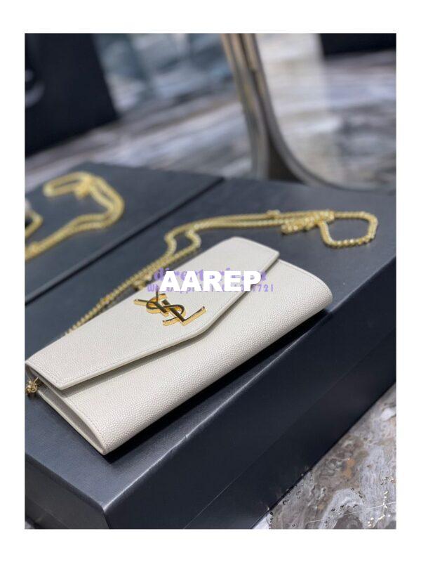 Replica YSL Saint Laurent Uptown Chain Wallet In Grain De Poudre Embossed Leather 6077881 White 5