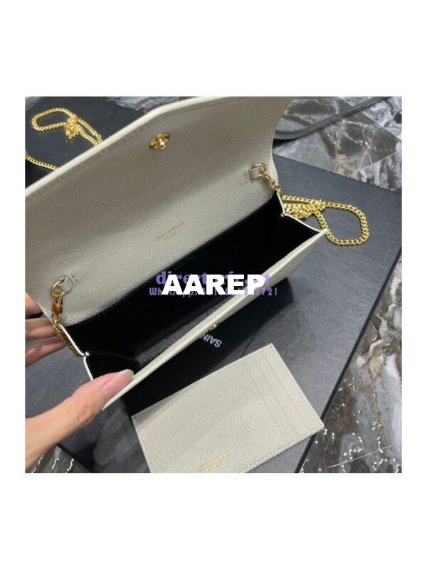 Replica YSL Saint Laurent Uptown Chain Wallet In Grain De Poudre Embossed Leather 6077881 White 7