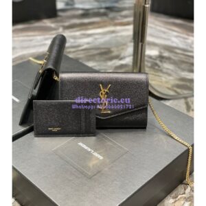 Replica YSL Saint Laurent Uptown Chain Wallet In Grain De Poudre Embossed Leather 6077881 Black