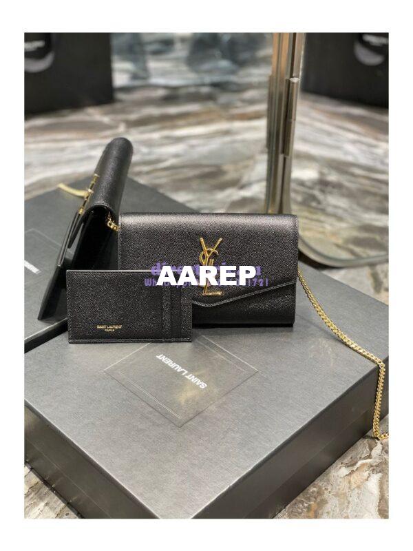 Replica YSL Saint Laurent Uptown Chain Wallet In Grain De Poudre Embossed Leather 6077881 Black