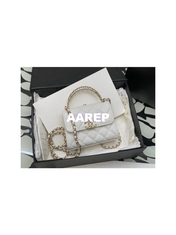 Replica Chanel White Grained Calfskin Leather Chain Strap CC Logo Handle Flap Bag AP3237