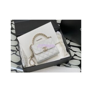 Replica Chanel White Grained Calfskin Leather Chain Strap CC Logo Handle Flap Bag AP3237 2