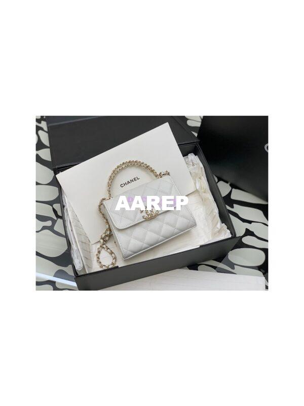 Replica Chanel White Grained Calfskin Leather Chain Strap CC Logo Handle Flap Bag AP3237 2
