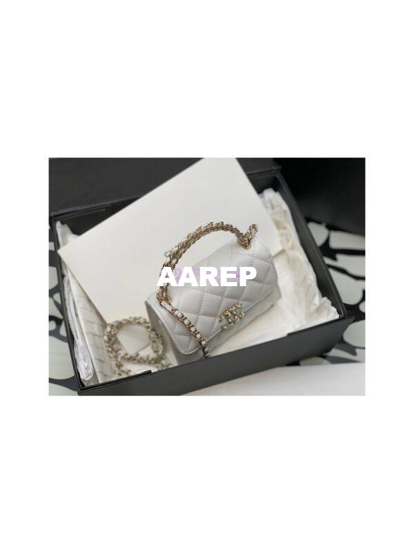 Replica Chanel White Grained Calfskin Leather Chain Strap CC Logo Handle Flap Bag AP3237 3