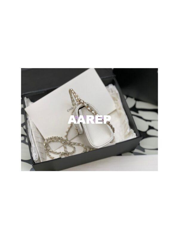 Replica Chanel White Grained Calfskin Leather Chain Strap CC Logo Handle Flap Bag AP3237 4