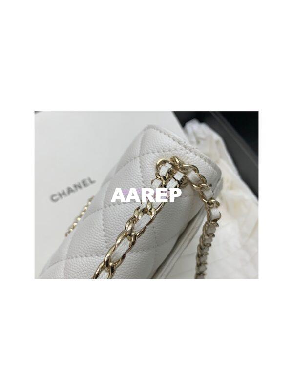 Replica Chanel White Grained Calfskin Leather Chain Strap CC Logo Handle Flap Bag AP3237 6