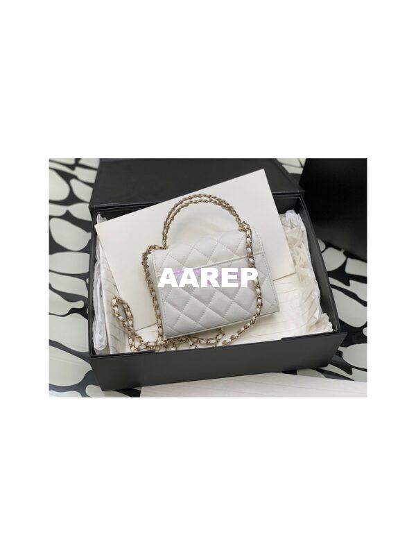 Replica Chanel White Grained Calfskin Leather Chain Strap CC Logo Handle Flap Bag AP3237 9