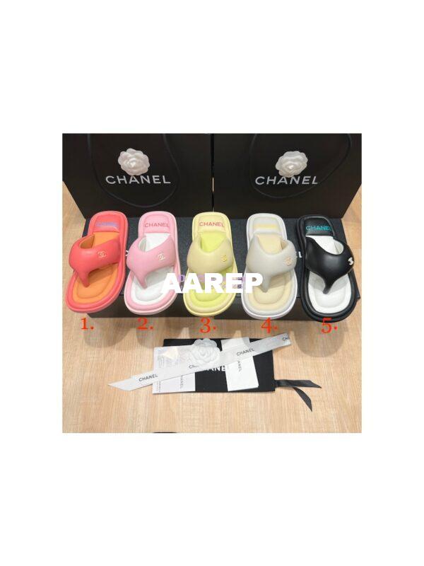 Replica Chanel 22P Lambskin Padded Pool Thong Logo Mule Flats G38888