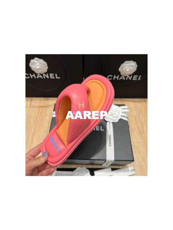 Replica Chanel 22P Lambskin Padded Pool Thong Logo Mule Flats G38888 8