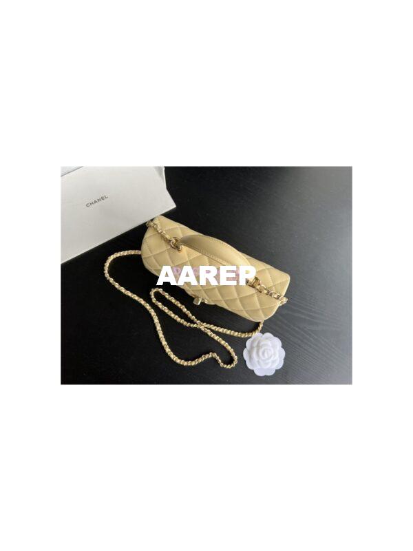 Replica Chanel Beige Lambskin Mini Flap Bag With Top Handle AS2431 4