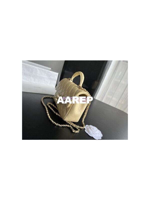Replica Chanel Beige Lambskin Mini Flap Bag With Top Handle AS2431 5