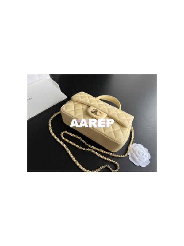 Replica Chanel Beige Lambskin Mini Flap Bag With Top Handle AS2431 6