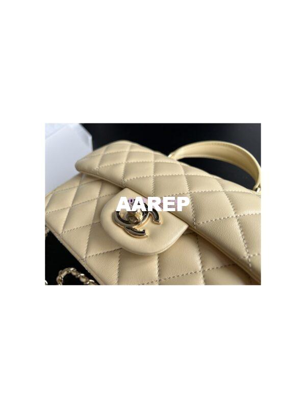 Replica Chanel Beige Lambskin Mini Flap Bag With Top Handle AS2431 7