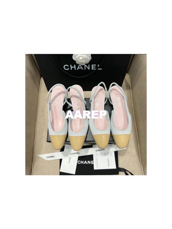 Replica Chanel 22P Slingbacks 20mm 65mm Lambskin Cap Toe G31318 G31319 Green 3