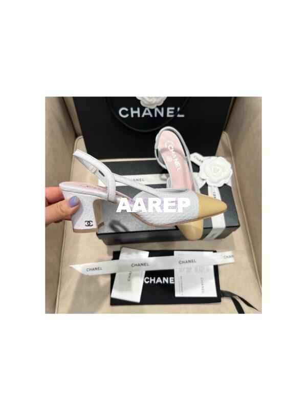 Replica Chanel 22P Slingbacks 20mm 65mm Lambskin Cap Toe G31318 G31319 Green 8