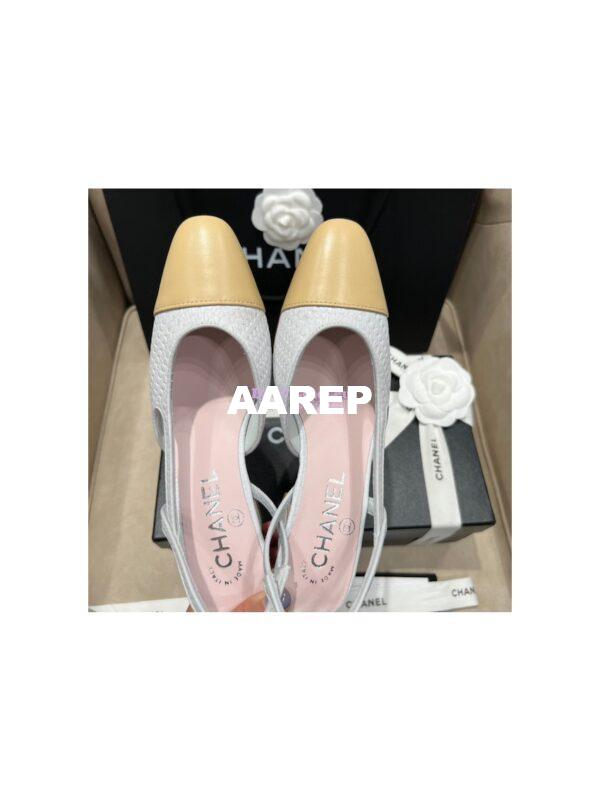 Replica Chanel 22P Slingbacks 20mm 65mm Lambskin Cap Toe G31318 G31319 Green 9