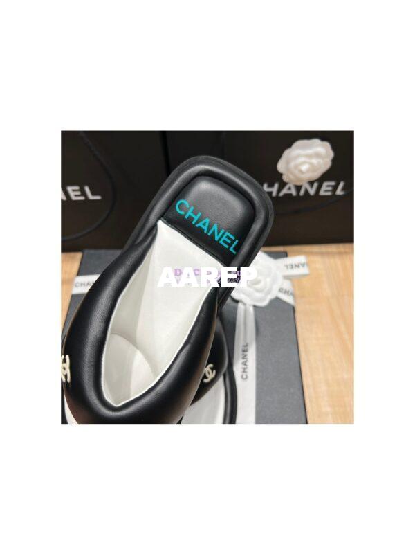 Replica Chanel 22P Lambskin Padded Pool Thong Logo Mule Flats G38888 30