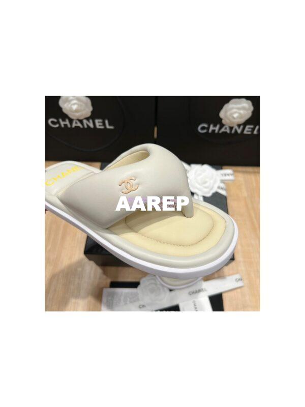 Replica Chanel 22P Lambskin Padded Pool Thong Logo Mule Flats G38888 33