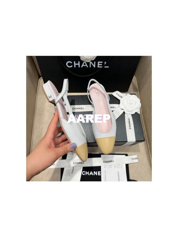 Replica Chanel 22P Slingbacks 20mm 65mm Lambskin Cap Toe G31318 G31319 Green 14