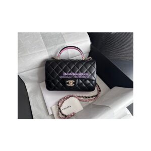 Replica Chanel Lambskin Mini Flap Bag With Top Handle AS2431 Black Pink