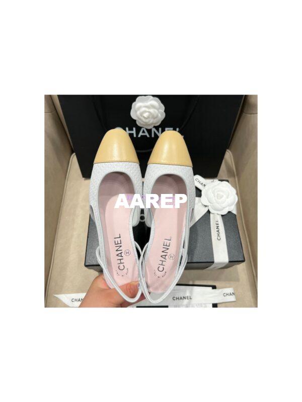 Replica Chanel 22P Slingbacks 20mm 65mm Lambskin Cap Toe G31318 G31319 Green 15