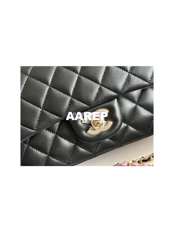 Replica Chanel Lambskin Mini Flap Bag With Top Handle AS2431 Black Pink 5