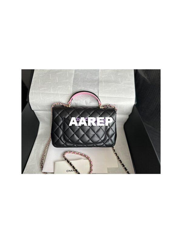 Replica Chanel Lambskin Mini Flap Bag With Top Handle AS2431 Black Pink 11