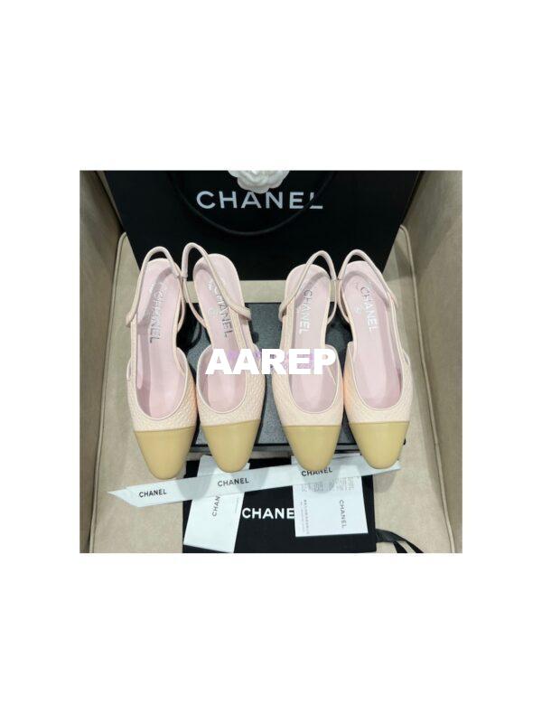 Replica Chanel 22P Slingbacks 20mm 65mm Lambskin Cap Toe G31318 G31319 Pink