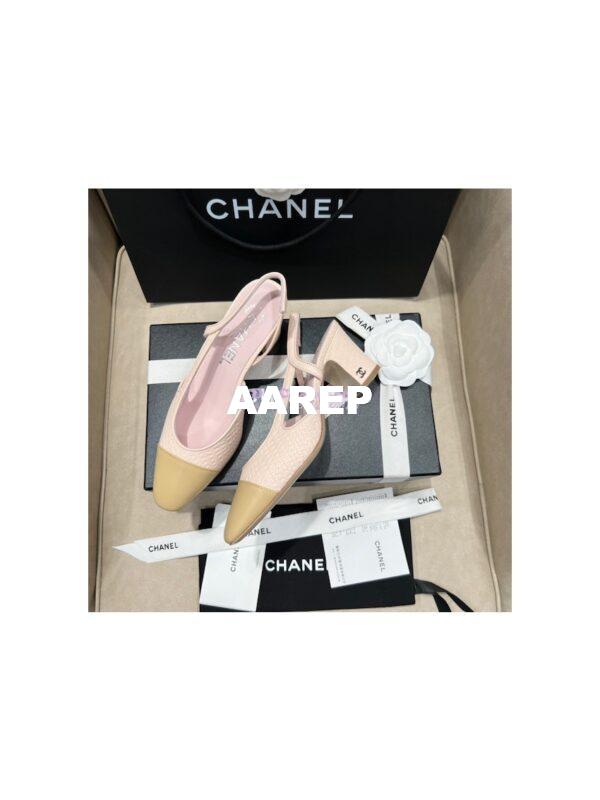 Replica Chanel 22P Slingbacks 20mm 65mm Lambskin Cap Toe G31318 G31319 Pink 5