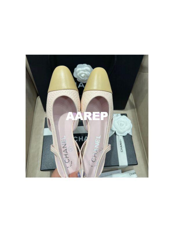 Replica Chanel 22P Slingbacks 20mm 65mm Lambskin Cap Toe G31318 G31319 Pink 8