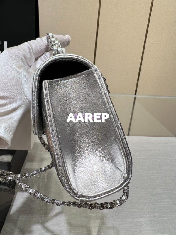 Replica Chanel Leather Chain Strap CC Logo Handle Metallic Silver Flap Bag AP3238 5