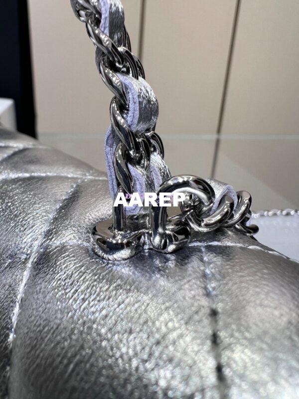 Replica Chanel Leather Chain Strap CC Logo Handle Metallic Silver Flap Bag AP3238 7