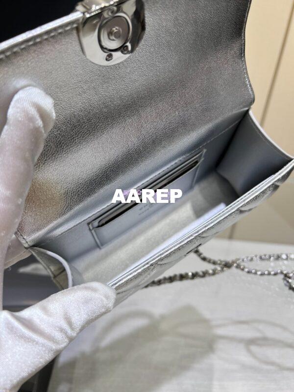 Replica Chanel Leather Chain Strap CC Logo Handle Metallic Silver Flap Bag AP3238 11