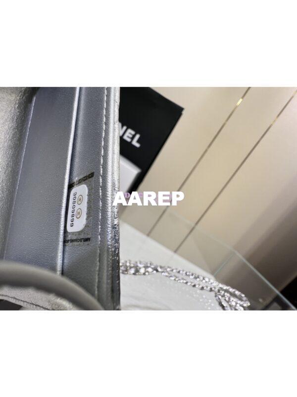 Replica Chanel Leather Chain Strap CC Logo Handle Metallic Silver Flap Bag AP3238 12