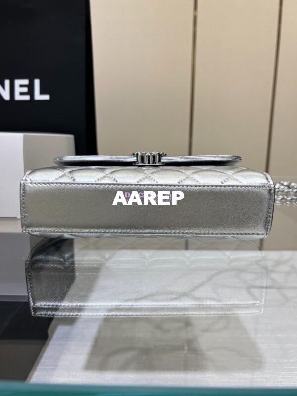 Replica Chanel Leather Chain Strap CC Logo Handle Metallic Silver Flap Bag AP3238 13