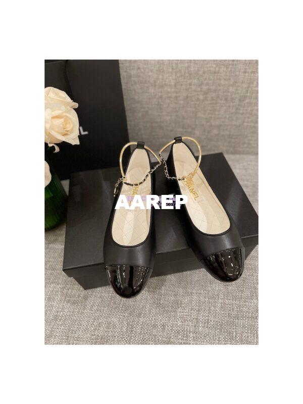 Replica Chanel Bracelet Lambskin & Patent Calfskin Ballerina Flats G38986 Black 5