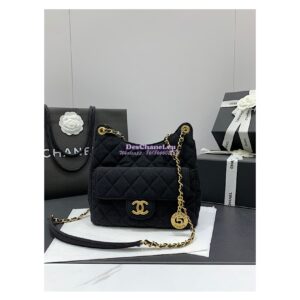 Replica Chanel Hobo Bag Wool Jersey AS3690 Black