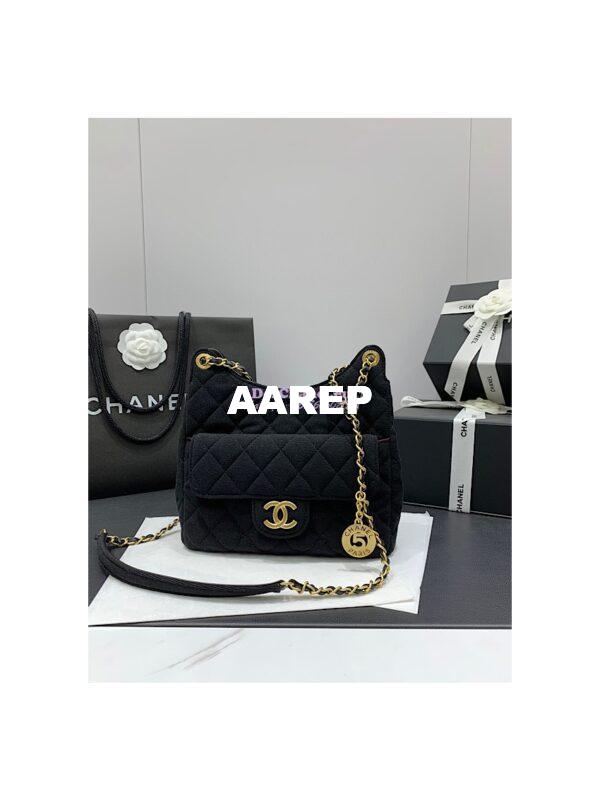 Replica Chanel Hobo Bag Wool Jersey AS3690 Black
