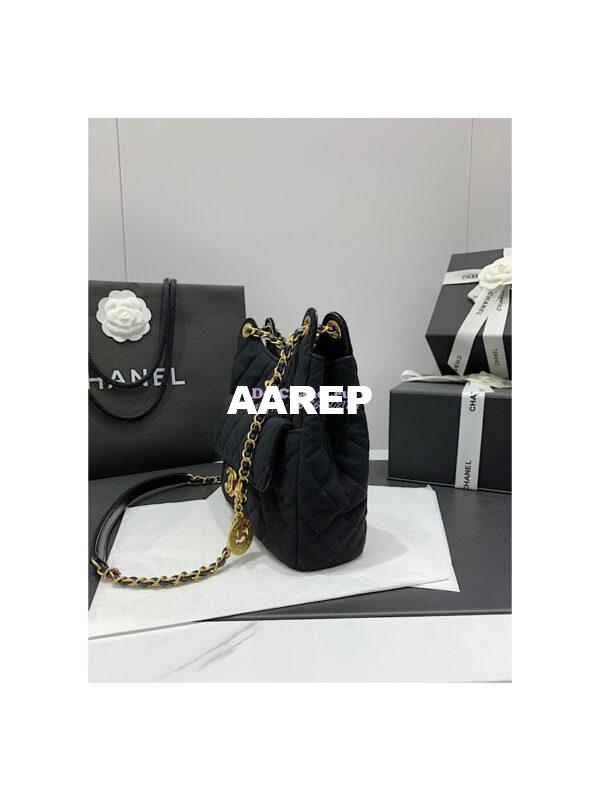 Replica Chanel Hobo Bag Wool Jersey AS3690 Black 5