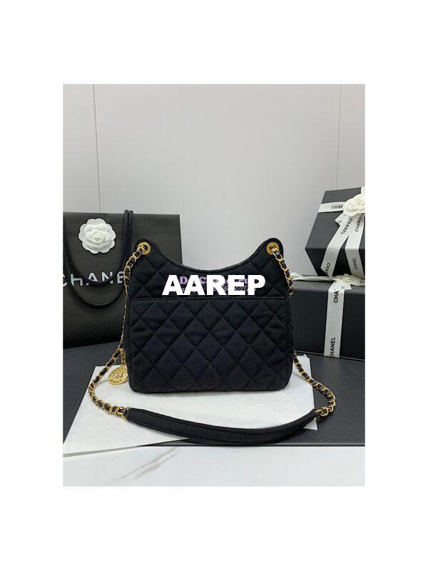 Replica Chanel Hobo Bag Wool Jersey AS3690 Black 7