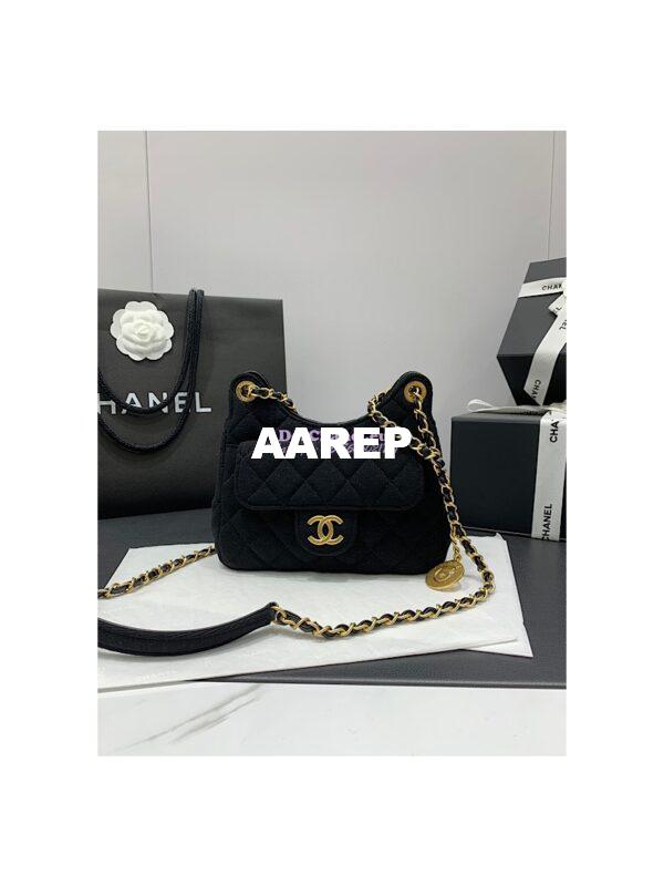 Replica Chanel Small Hobo Bag  Wool Jersey AS3710 Black 2