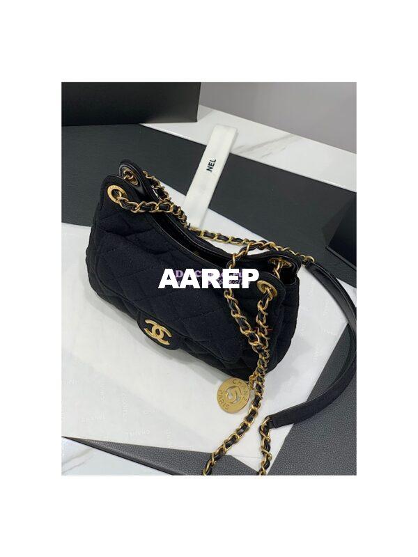 Replica Chanel Small Hobo Bag  Wool Jersey AS3710 Black 3