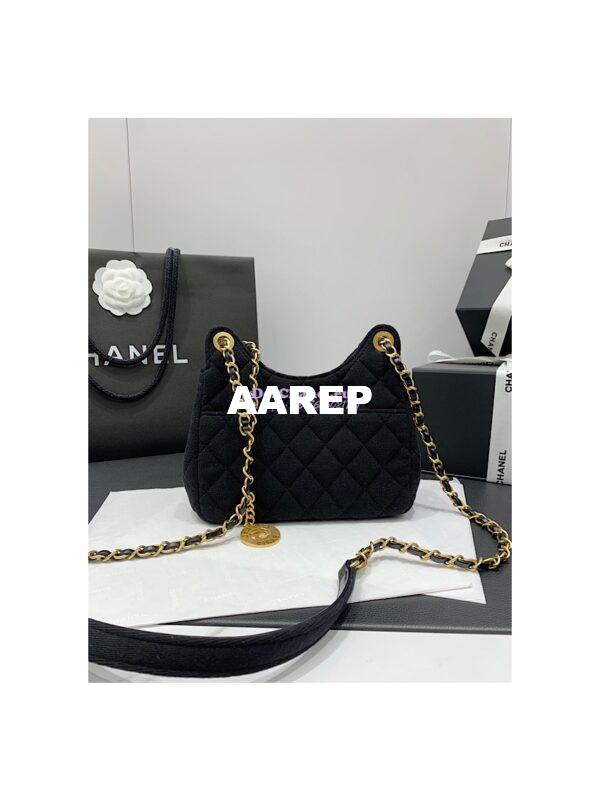 Replica Chanel Small Hobo Bag  Wool Jersey AS3710 Black 7