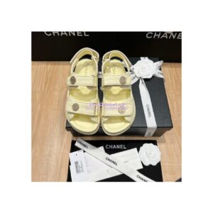 Replica Chanel 22SS CC Calfskin Sandals G35927 Yellow