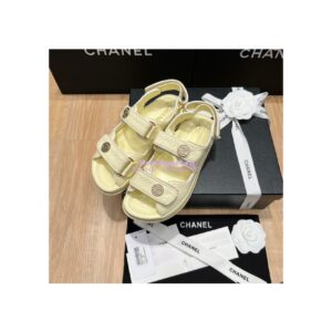 Replica Chanel 22SS CC Calfskin Sandals G35927 Yellow 2