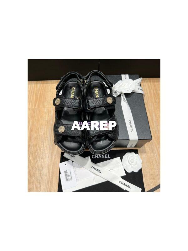 Replica Chanel 22SS CC Calfskin Sandals G35927 Black 2
