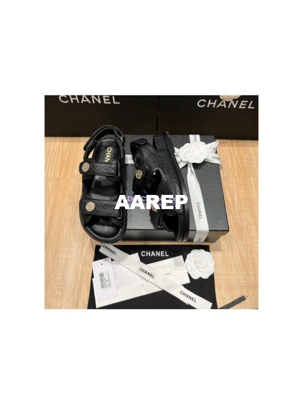 Replica Chanel 22SS CC Calfskin Sandals G35927 Black 5