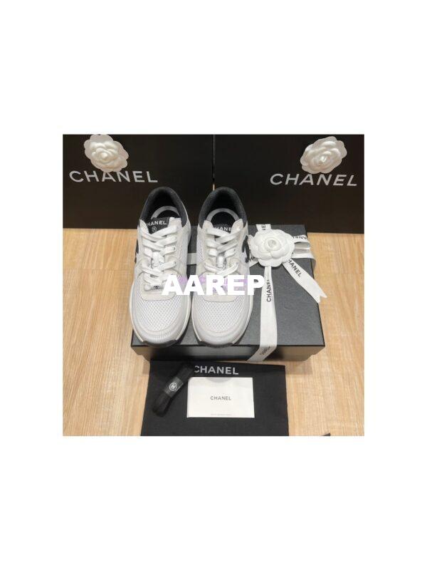 Replica Chanel Men/ Women Mesh, Suede Calfskin and Grained Calfskin G38299 Grey & White 2
